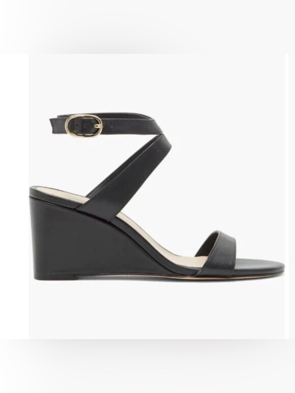 Stuart Weitzman Black Avenue 75 Leather Wedge Sandal 7.5 - Picture 2 of 12